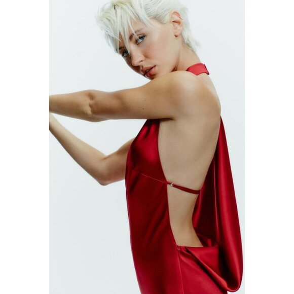 ZARA LONG SATIN HALTER DRESS - Picture 4 of 7